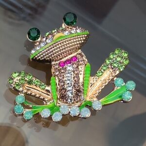 Colorful Frog Brooch with Gem Accents